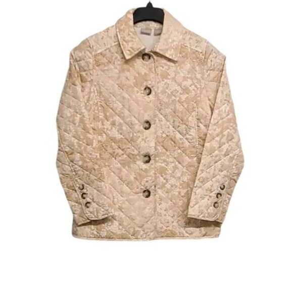 Chicos Womens Size 8/10 Beige Lace Print Quilted Button Up Barn Jacket G… - Picture 5 of 9